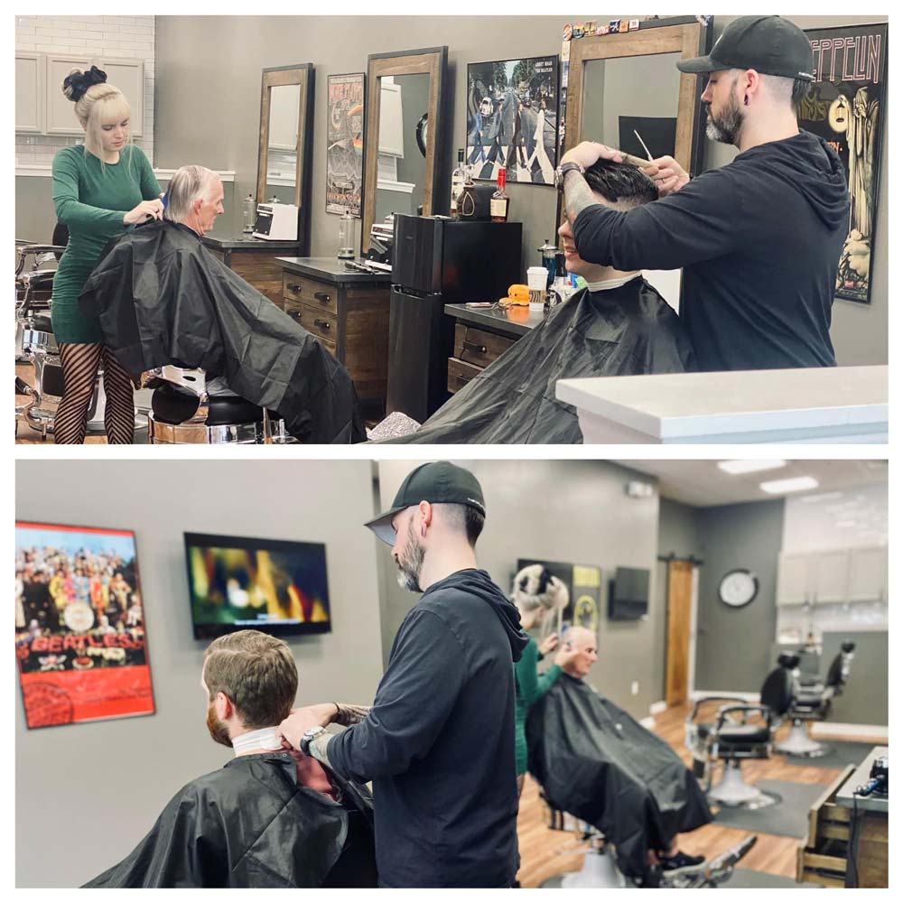 Barber giving a client a precision haircut at Legacy Men's Grooming